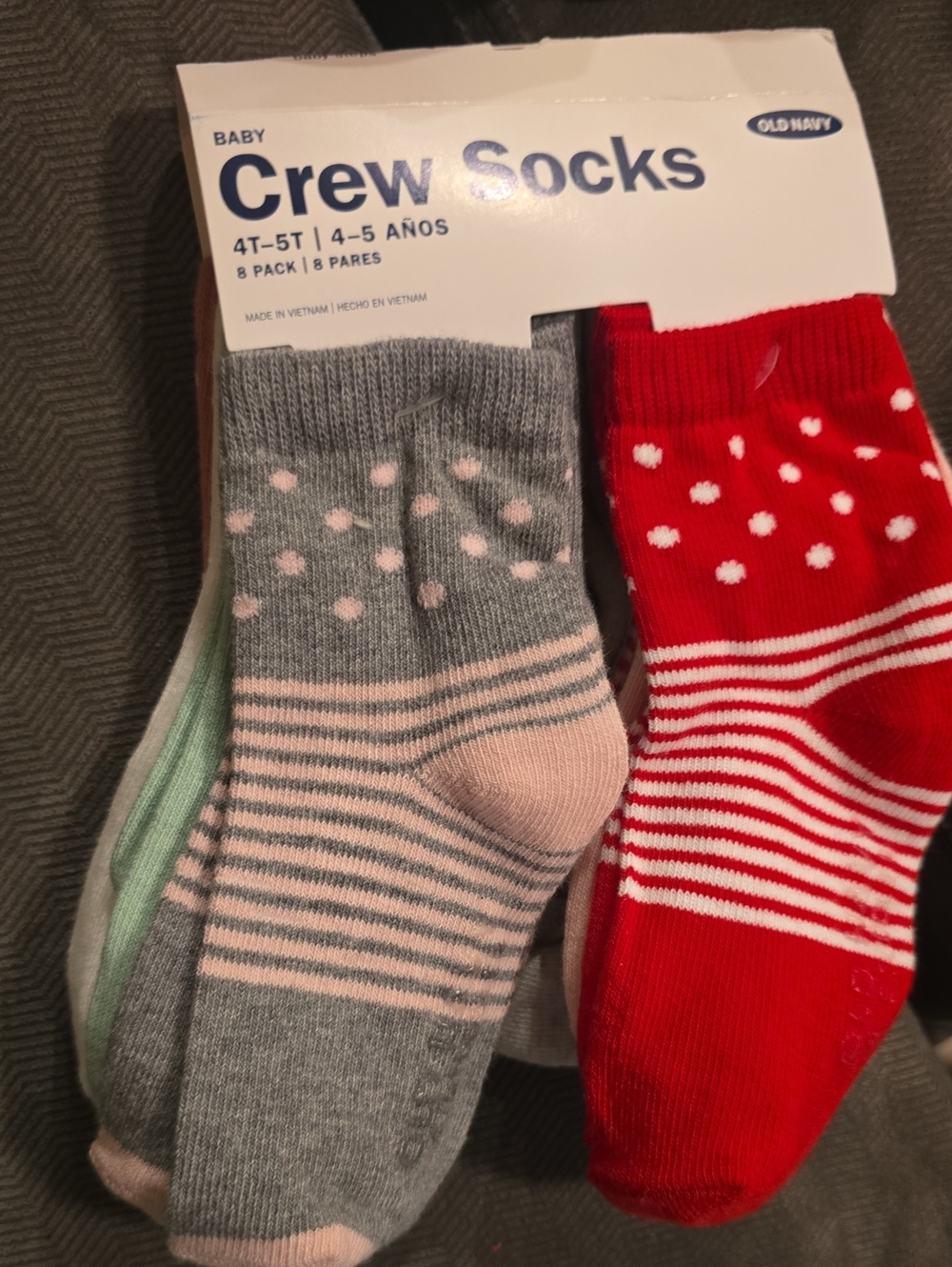Old Navy Red & Gray Baby Crew Socks - Polka Dot & Stripe Pair 8 Pack